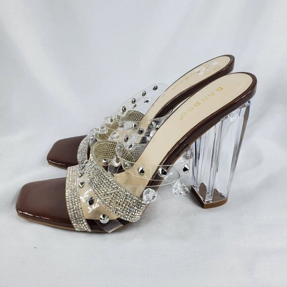 Bamboo Women's Slash -10 Clear Rhinestone High Heels Strappy Size 7.5 - Picture 6 of 11